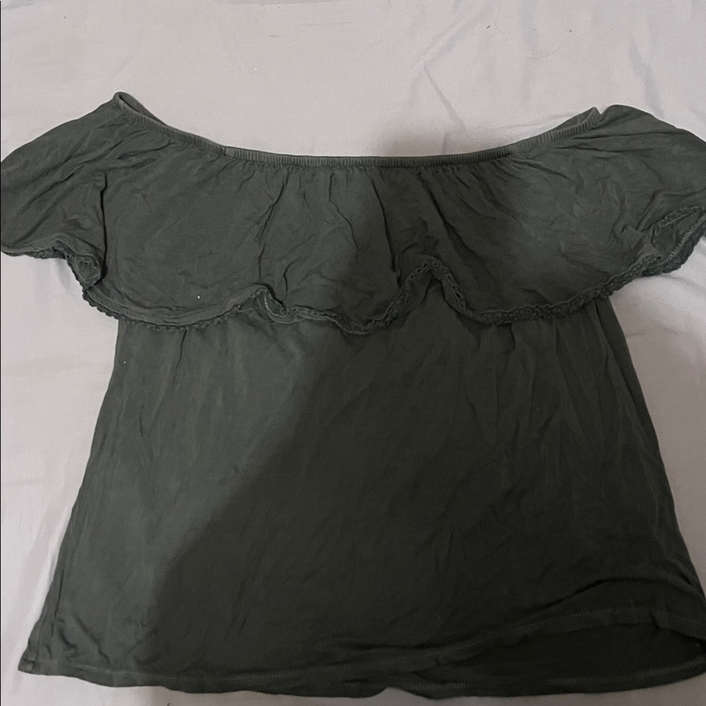 Off-Shoulder Ruffle Top - Dark Gray